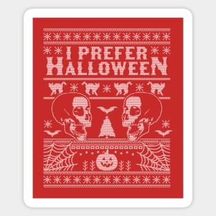 I Prefer Halloween Ugly Christmas Sweater Xmas Skull Bats Sticker